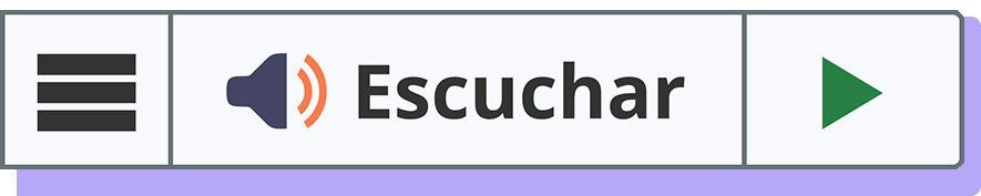 Interfaz de ReadSpeaker webReader sin la barra de herramientas desplegada. Hay un botón en el que pone Escuchar y un icono de reproducir de color verde.