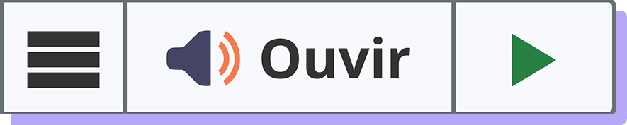 Botão Ouvir do ReadSpeaker webReader, mostrando o ícone para abrir o menu e um ícone de reprodução do aúdio em verde.