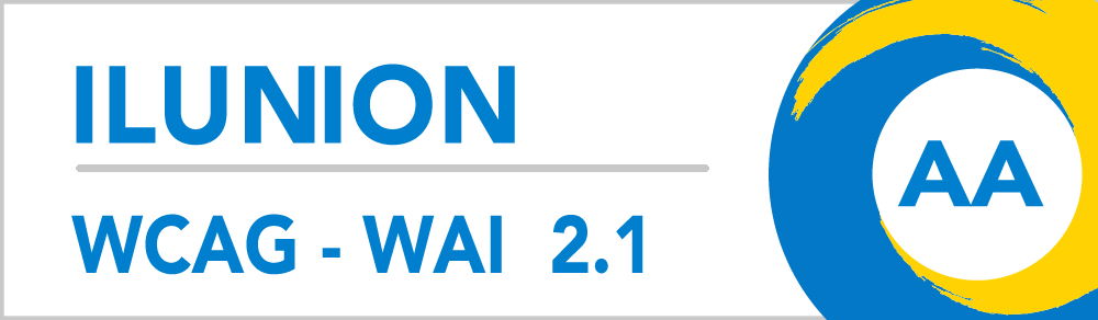 ILUNION logo with WCAG WAI 2.1 AA compliance badge in blue and yellow design.