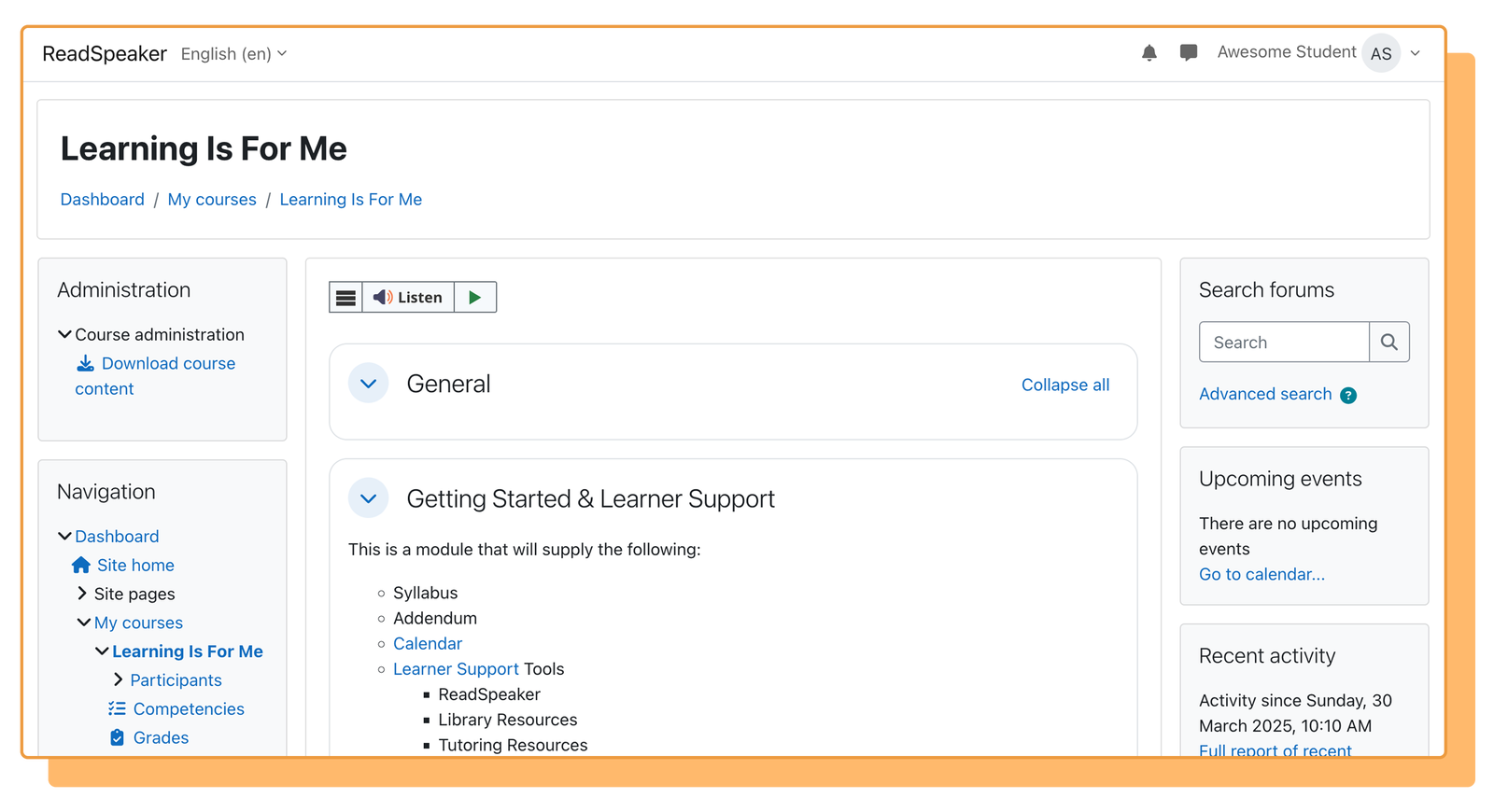 Math and STEM content page with equations, chemical formulas, and listening tool interface.