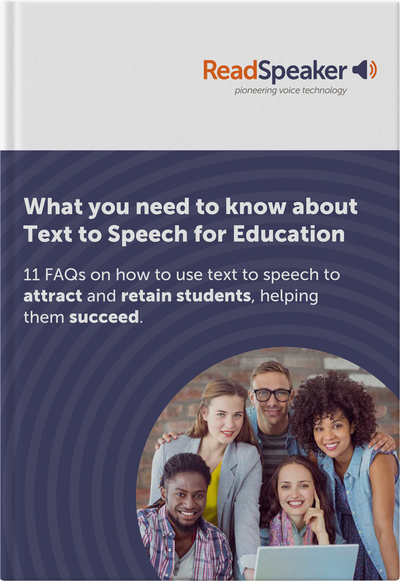 Diverse group of students engaged around a laptop discussing text-to-speech for education.