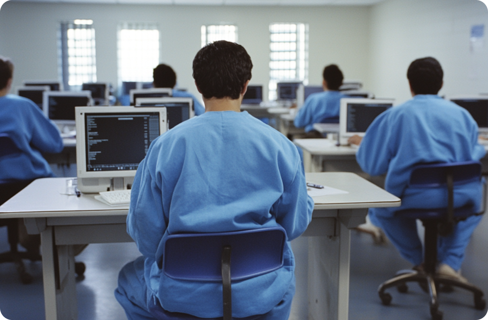 Teen focused on computer work, wearing headphones, with smartphone nearby on desk.