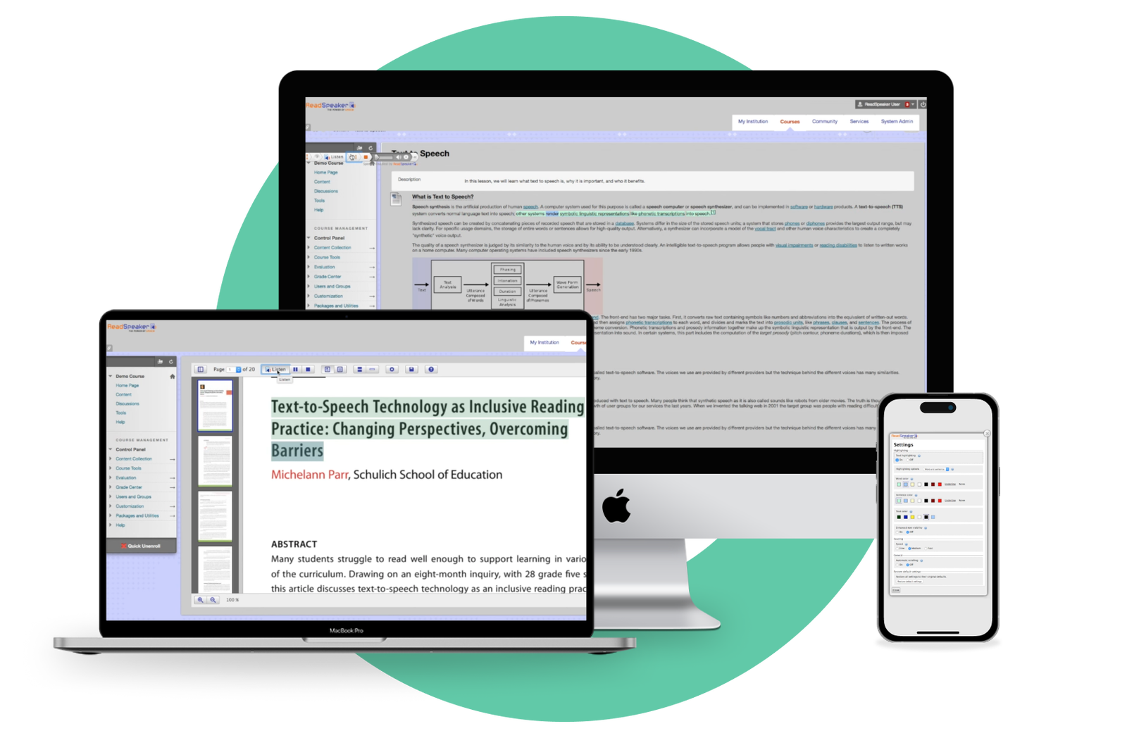 Devices displaying text-to-speech technology for inclusive reading practices.