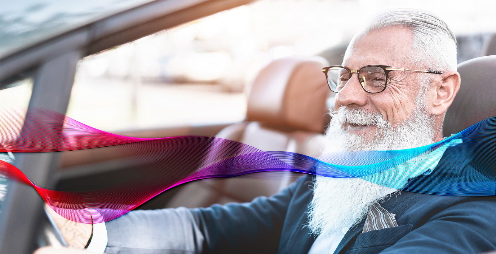 An old man drives a car