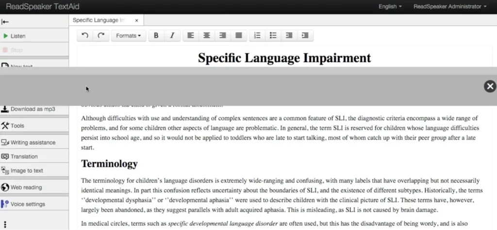 Assistive technology for dyslexia: ReadSpeaker TextAid reading focus tools
