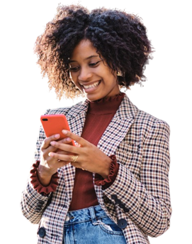 A black woman uses a smartphone