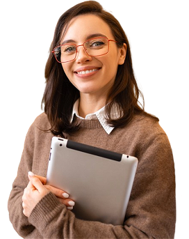 Woman in glasses with tablet