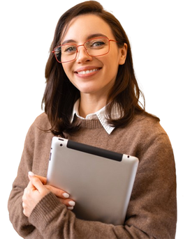 Woman in glasses with tablet