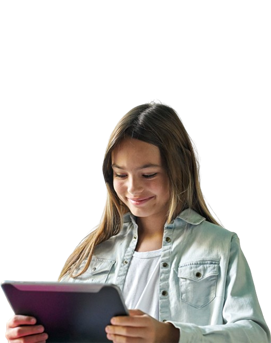 A young girl uses a tablet.