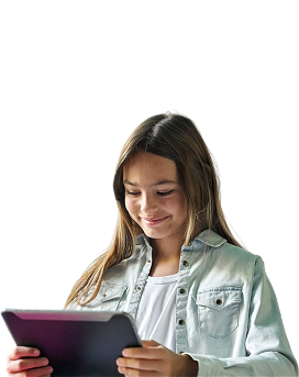 A young girl uses a tablet