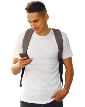 A young man uses a smartphone