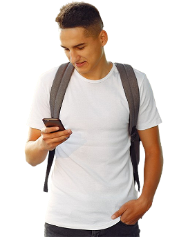A young man uses a smartphone