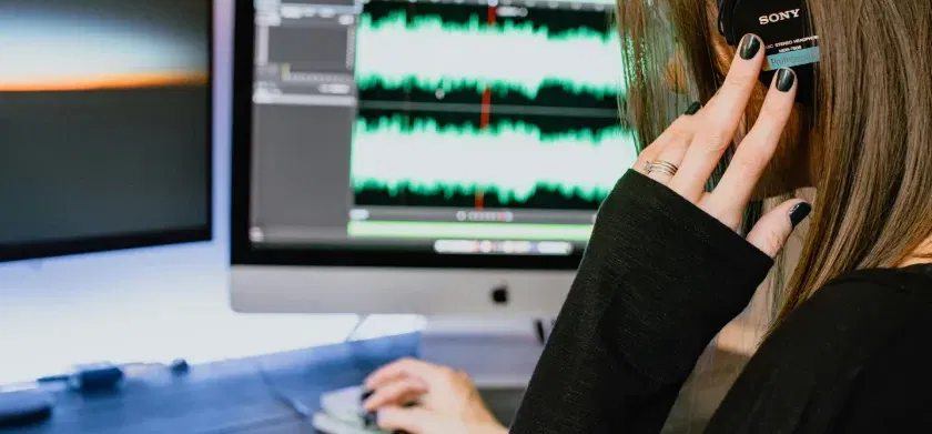 Woman wearing headphones listening to ethical AI at ReadSpeaker