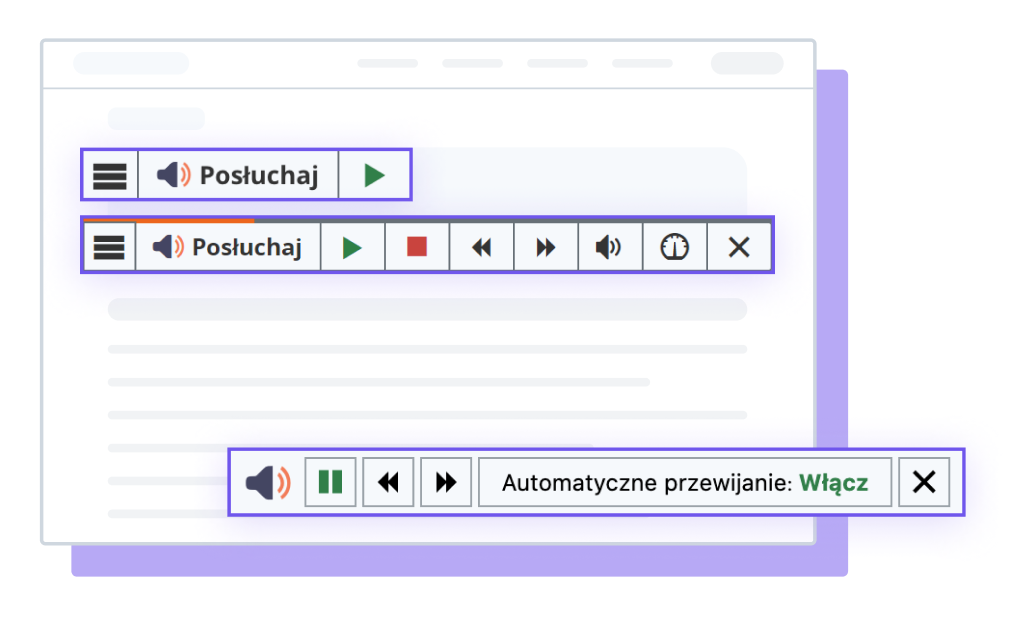 Ilustracje narzędzia ReadSpeaker webReader z włączoną funkcją automatycznego przewijania.
