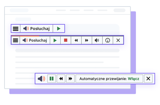 Ilustracje narzędzia ReadSpeaker webReader z włączoną funkcją automatycznego przewijania.