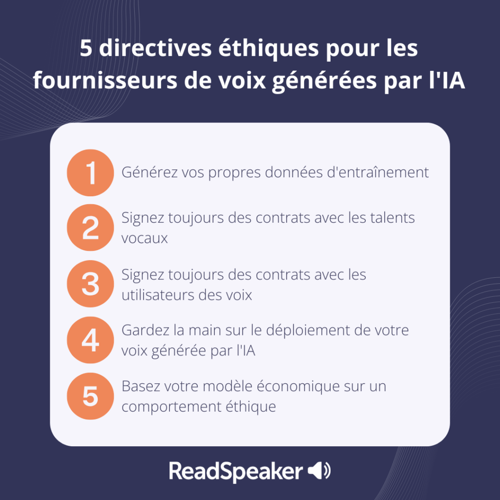 Directives éthiques de ReadSpeaker pour les fournisseurs de voix générées par l'IA.