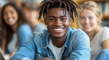 A young man smiles.