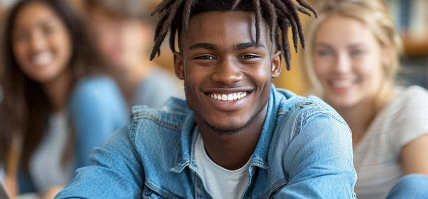 A young man smiles.