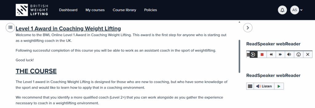 webReader on the British Weight Lifting website.