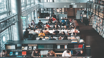 A library with students studying.