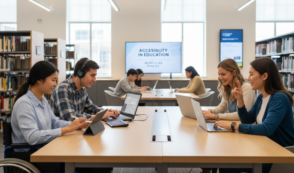 4 students in a library.