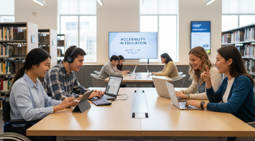 4 students in a library.