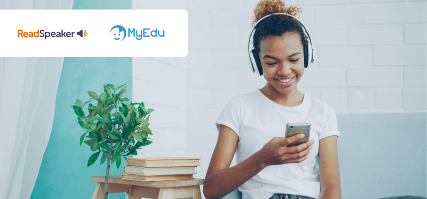 Student looking at a phone and wearing headphones, showing accessibility in learning.