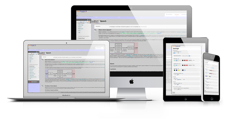 Display of ReadSpeaker webReader on computer, phone and tablet.