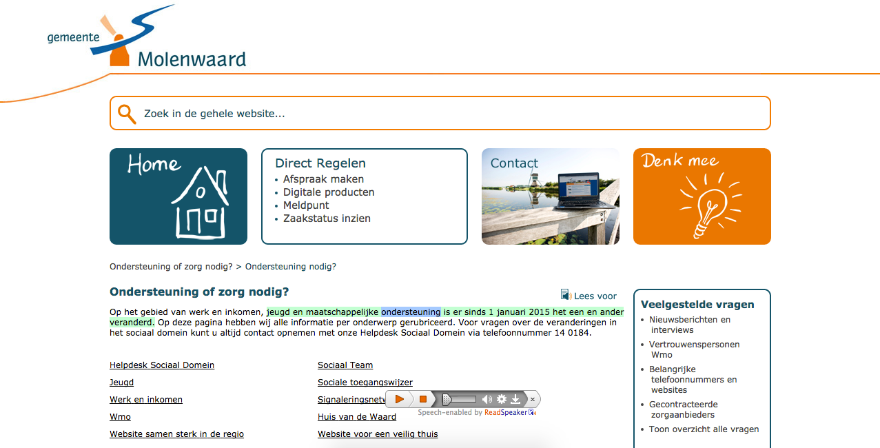 ReadSpeaker op website van Gemeente Molenwaard